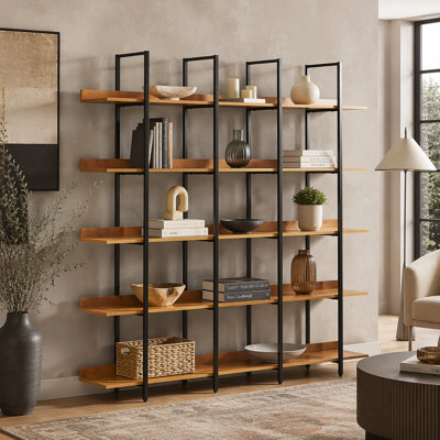 Vintage Industrial 5-Tier Bookcase with Open Shelves, Durable MDF Board and Black Metal Frame, Ideal for Home Office Storage
