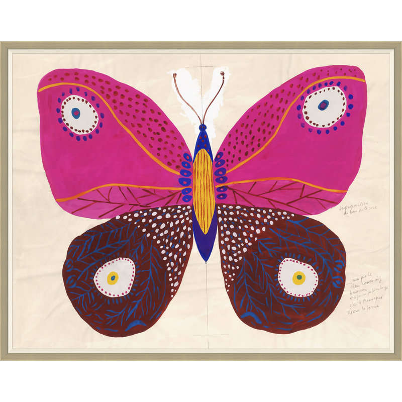 «Butterfly Pink» par Paule Marrot - reproduction imprimée, H 43 po x l 54 po, Impression encadrée, Argent argent