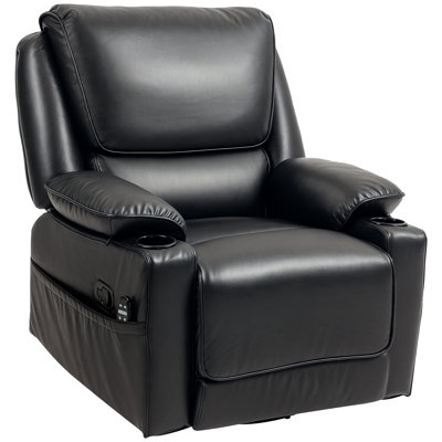 Fauteuil inclinable avec massage par vibration et chaleur, canapé pivotant surdimensionné simple avec repose-pieds, télécommande, porte-gobelets et poches latérales, fauteuil inclinable manuel en polyuréthane pour le salon