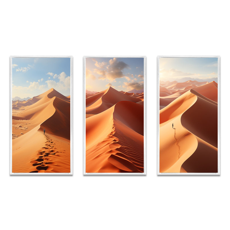"Sables mystiques égyptiens", 3 pièces sur toile, H 32 po x l 48 po, Cadre blanc