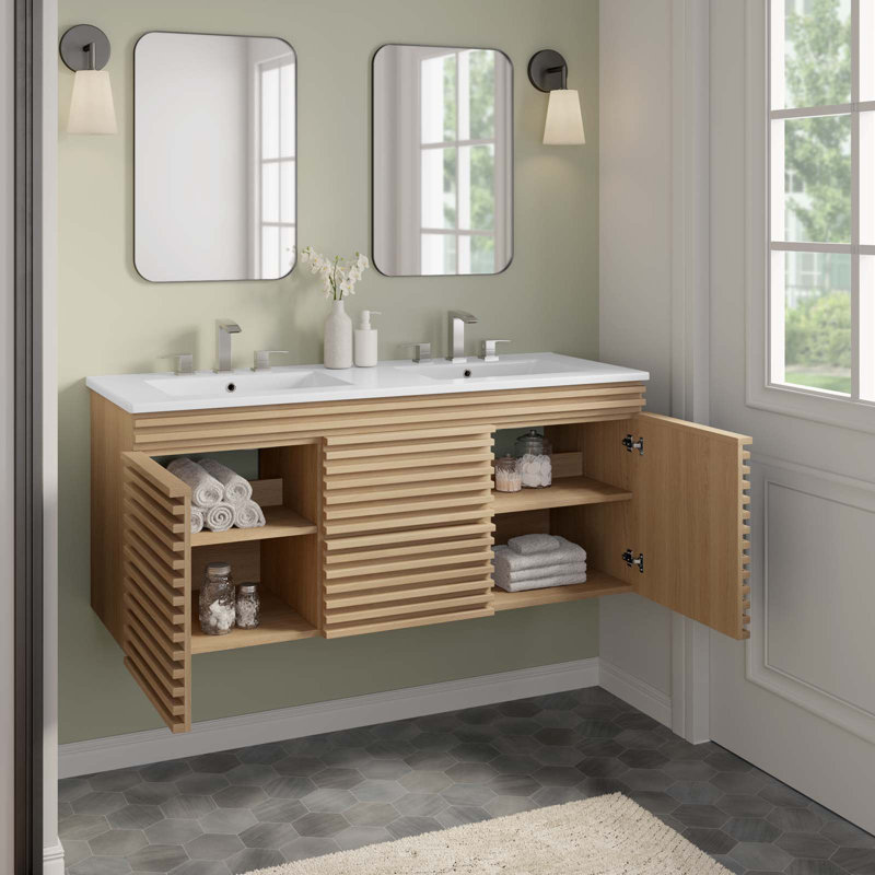 Meuble-lavabo mural 48 po Modway Render, Blanc, Chêne