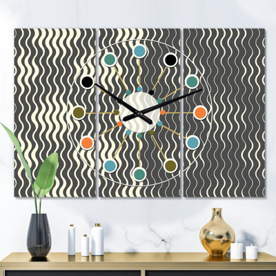 Très grande horloge murale rétro et abstraite à géométrie réduite Mid-Century