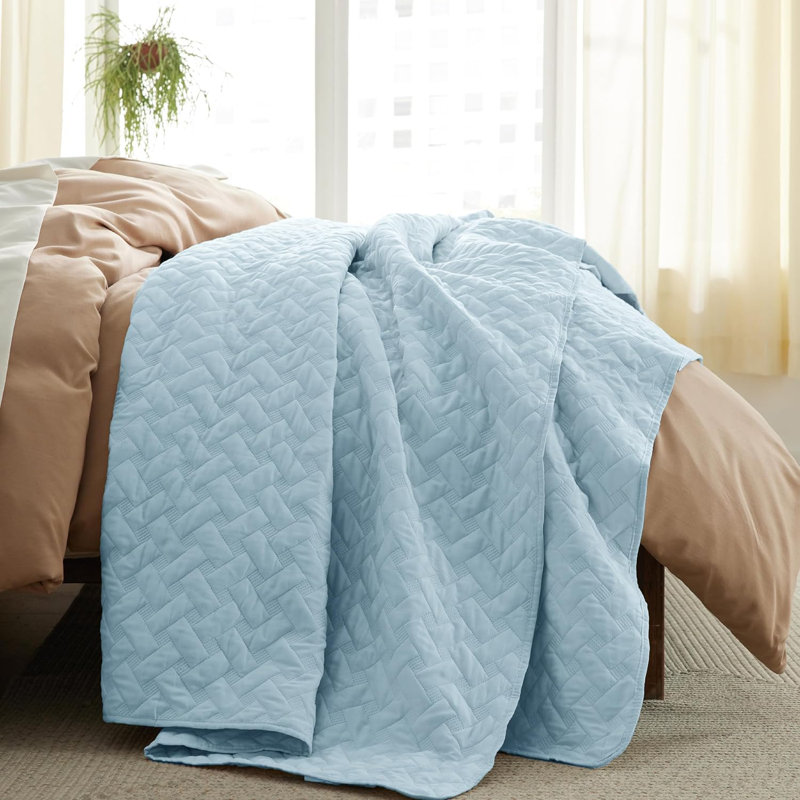 Quilts Lightweight Bedspreads with Basket Weave Pattern, Soft Quilt Bedding Set, Hazel Comforter Set Coverlet, Natural