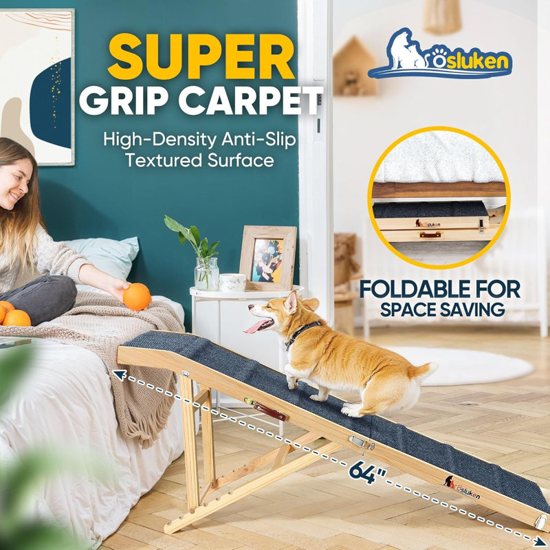 Rampe pour chien pour lit, longue rampe pliable pour animaux de 64 po pour petits chiens, rampe pour chien pour lits hauts