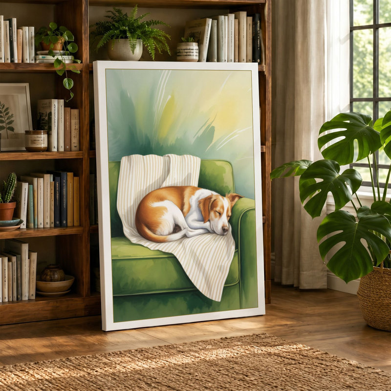 Cosy Cat on Chair Modern - Wrapped Canvas, 18x12 - 45.7 x 30.5 cm, Taupe Border