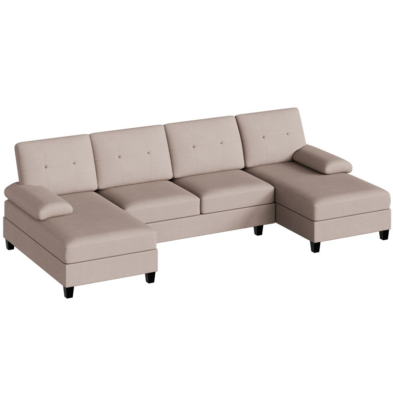 3-Piece Modular Upholstered Sectional Couch, Light Brown Cotton Blend