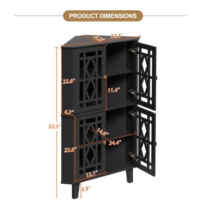 Buffet décoratif de coin 2 portes Ashkan, Noir, H 53,5 po x l 32,3 po x P 16,9 po
