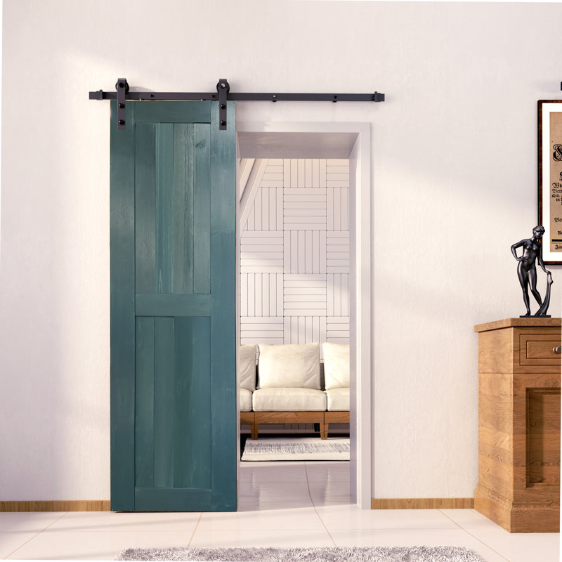Porte en bois de pin massif de 84 po de couleur H Design avec trousse de quincaillerie d'installation rustique noire