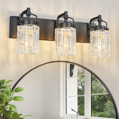 Luminaire de salle de bain 3 lumières moderne noir avec abat-jour en cristal - pour miroir de salle de bain