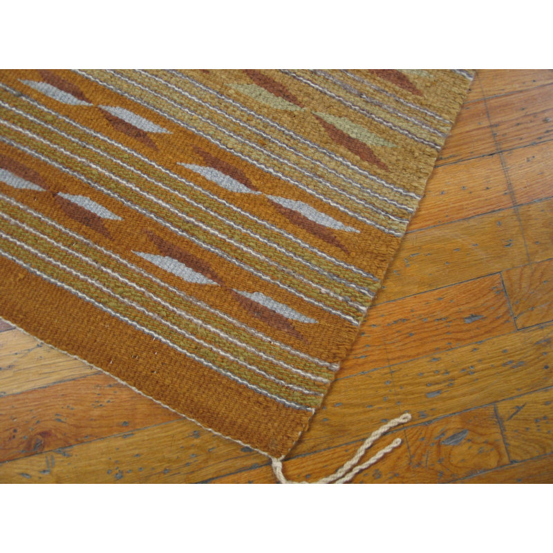 Warm Casual Antique Navajo Native American Flat Weave Rug