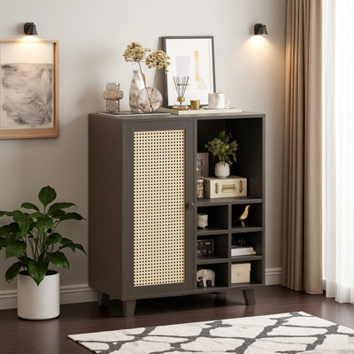 Sideboard Cabinet With Storage, 33.9 Inch Wine Bar Cabinet With Wine Racks, Buffet Cabinets For Home