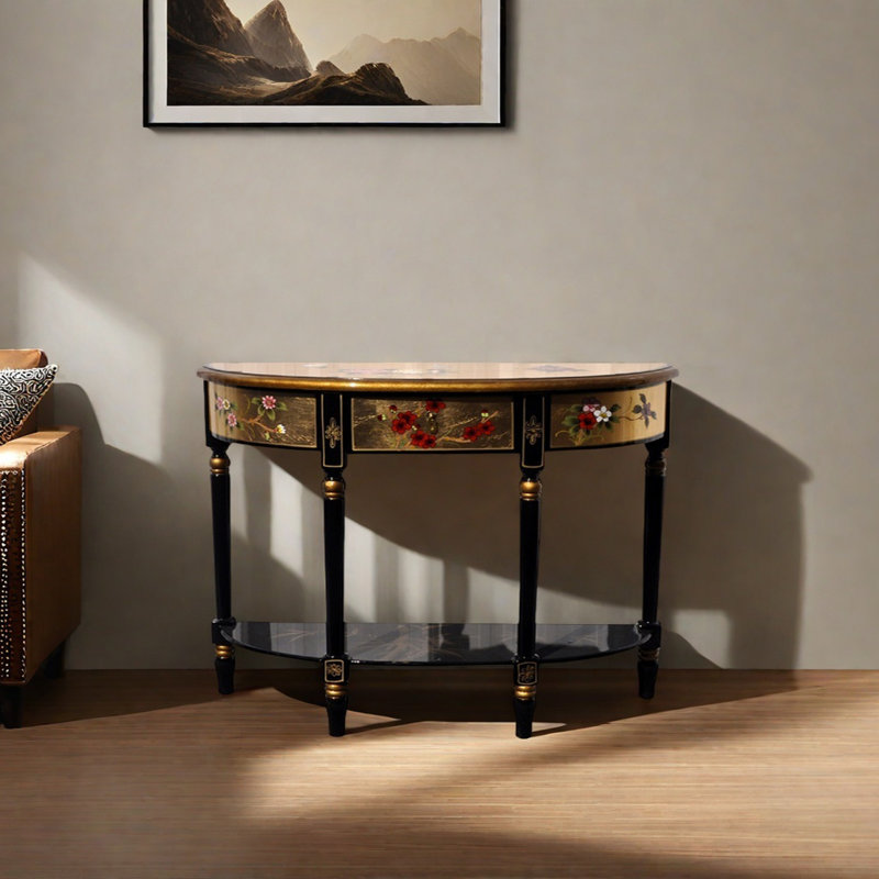 Half Circle Hand Drawn Console Table, 31.89" H x 47.24" W x 13.78" D