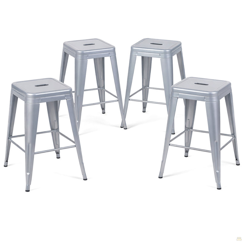 Tabouret à hauteur de comptoir 24 po, tabourets de bar en métal sans dossier, ensemble de 4, non empilable, amovible et facile à assembler