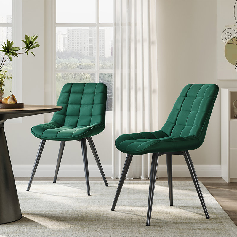 44cm H Velvet Upholstered Upholstered Back Side Chair in Green