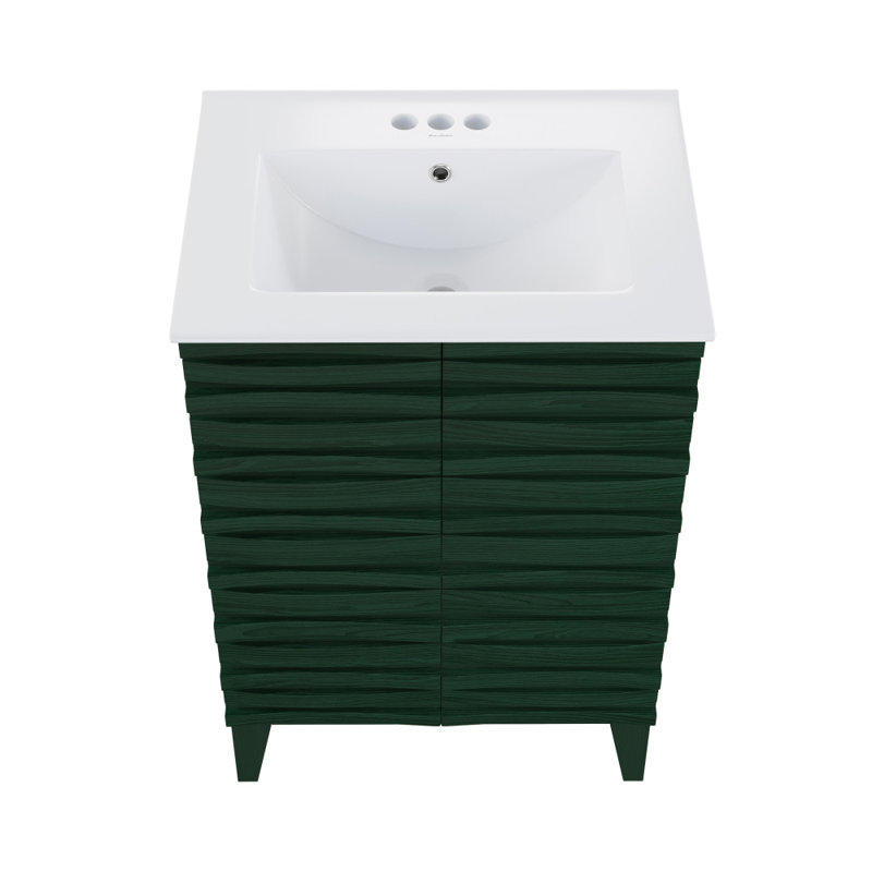 Cascade 24" Freestanding Bathroom Vanity In Green Oak With 3-Hole Centerset Sink Top, White, 4" Centers