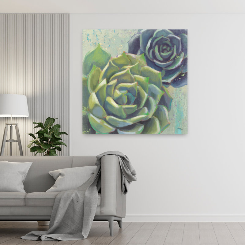 «Contemporary Succulents I Crop with Blue Green Art», H 48 po x l 48 po