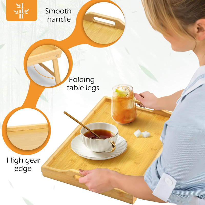 Bamboo Bed Tray Table, Folding Legs and Handles