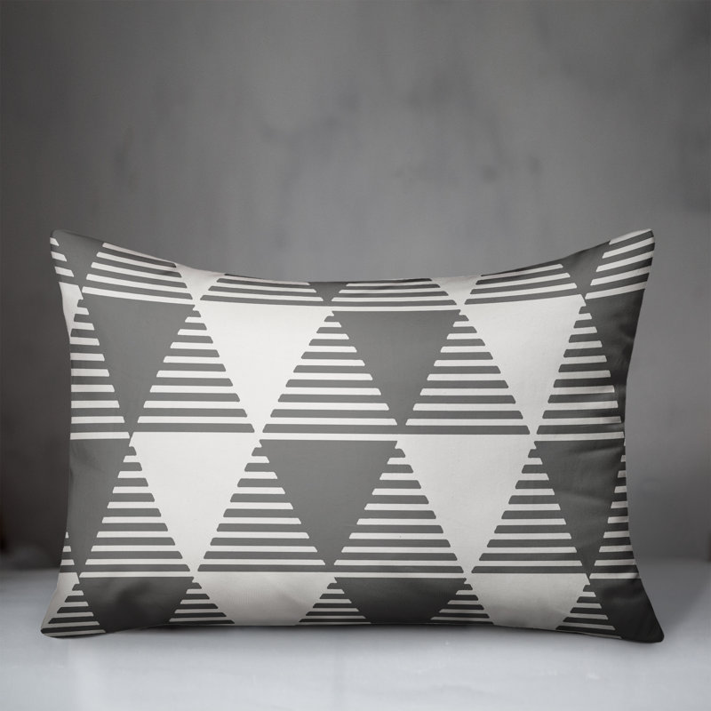  Coussin décoratif géométrique intérieur / extérieur en polyester, H 14 po x l 20 po, Gris
