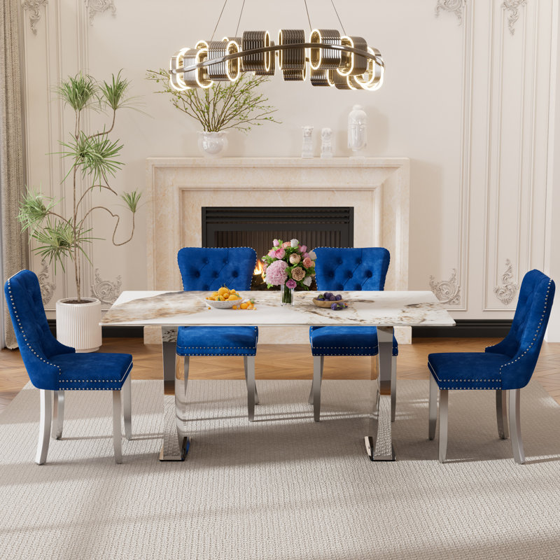 Kenadee Pedestal Dining Set, 5, Blue