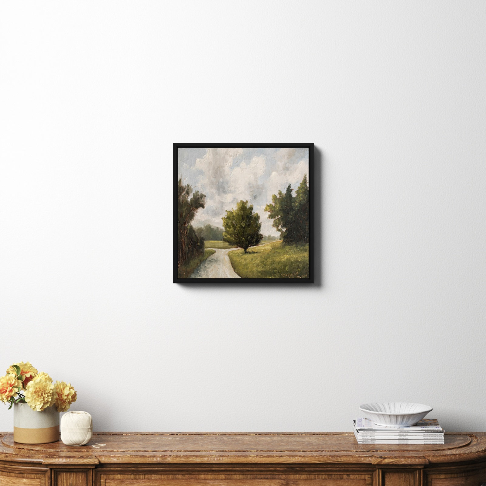 Around the Bend Painting, Black Framed Canvas, No, 20" H x 20" W x 2" D