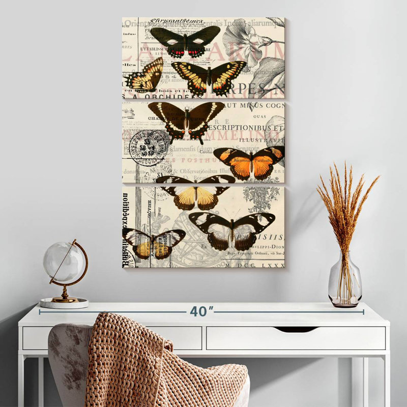 Collage rétro de papillons Brampt, H 32 po x l 20 po