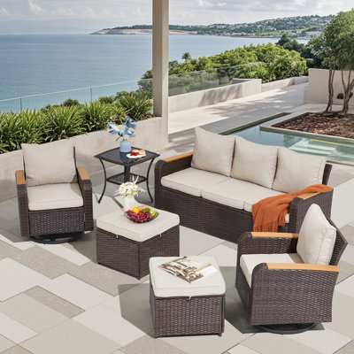 Ensemble de meubles de patio en osier 6 pièces, ensemble de conversation pour l'extérieur Canapé modulaire en rotin PE avec chaises pivotantes Idéal pour la terrasse intérieure, le jardin, le jardin, la piscine
