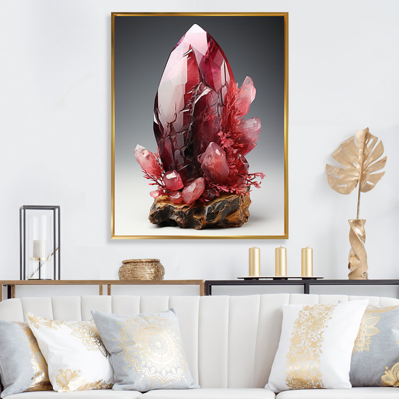 Pierre spirituelle rouge rhodonite - impression, H 32 po x l 24 po x P 1 po, Cadre flottant doré