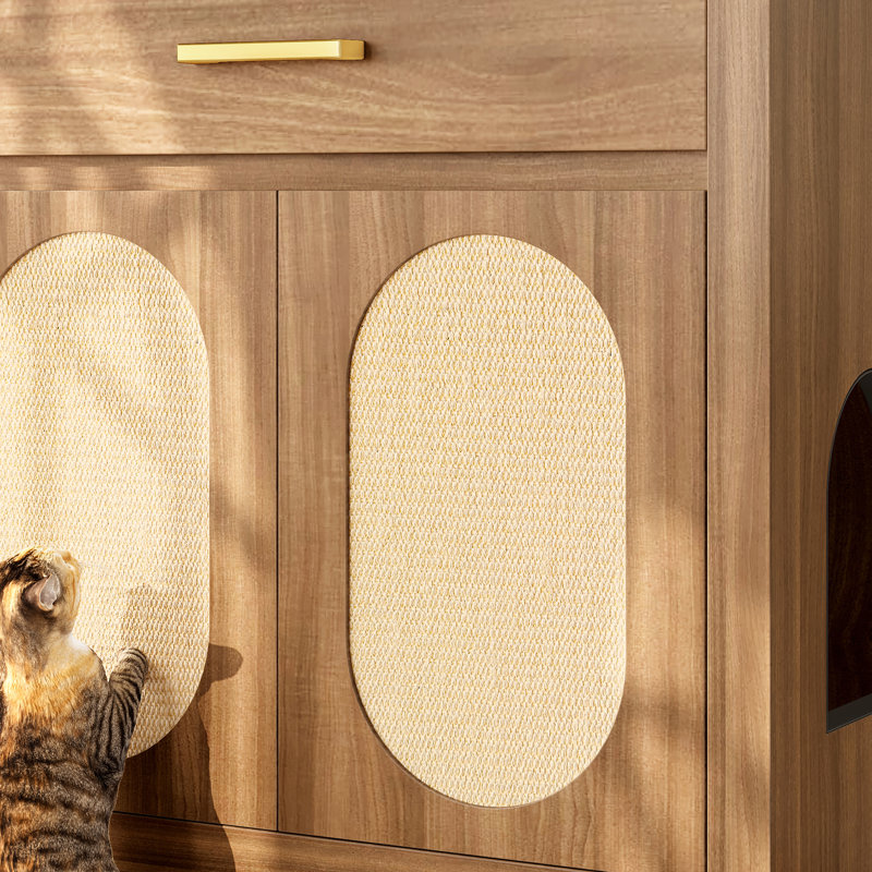 Enceinte de litière pour chat avec fonction de grattage et de rangement, table de chevet en bois, fonctionne comme table basse, espace de rangement spacieux pour, blocs-notes, extensible à deux pièces, bande de protection