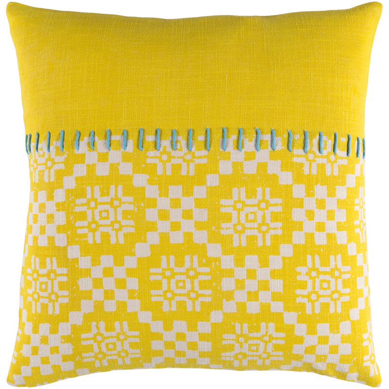 Delray Geometric Cotton Pillow Cover, 22" x 22", Bright Yellow, Poly Fill