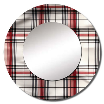 Rickesh Rustic Farmhouse Plaid - Plaid  Decorative Mirror, Red Round Wall Mirror, Printed Metal Art