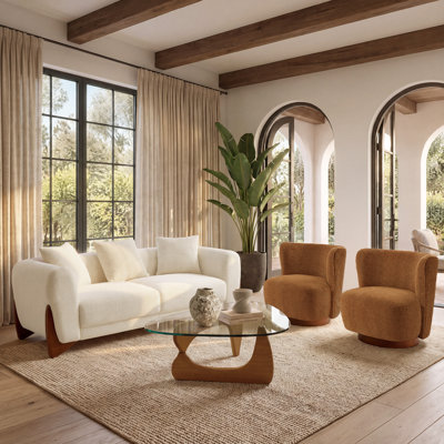 Modern 3-Piece Living Room Set, Upholstered Sofa Couch and 2 Swivel Accent Chair