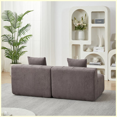 Chenille Upholstered Modular Sectional Sofa with Throw Pillows