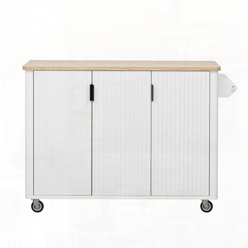 51" Fluted Kitchen Island With Drop Leaf, White