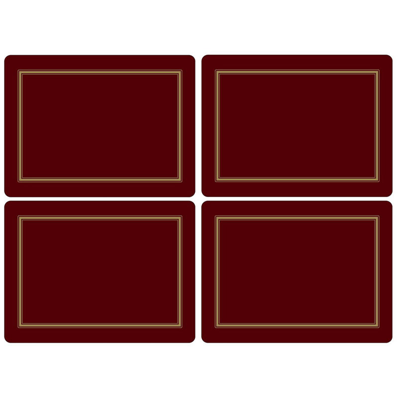 Classic Burgundy Hardboard Placemats with Gold Trim, Set of 4
