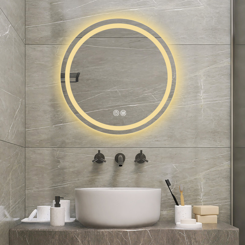 Miroir de salle de bain H LED, 27,56 po x 27,56 po