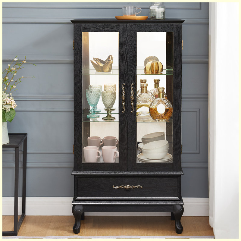 Vitrine lumineuse moderne avec portes en verre et tablettes réglables