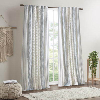 Imani 100% Cotton Printed Boho Single Curtain Panel with Tufted Chenille Stripe and Lining