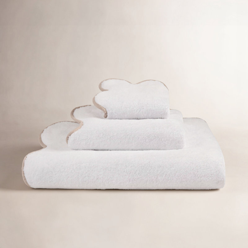 Scalloped Hand Towel, White/Brown, Hand Towel