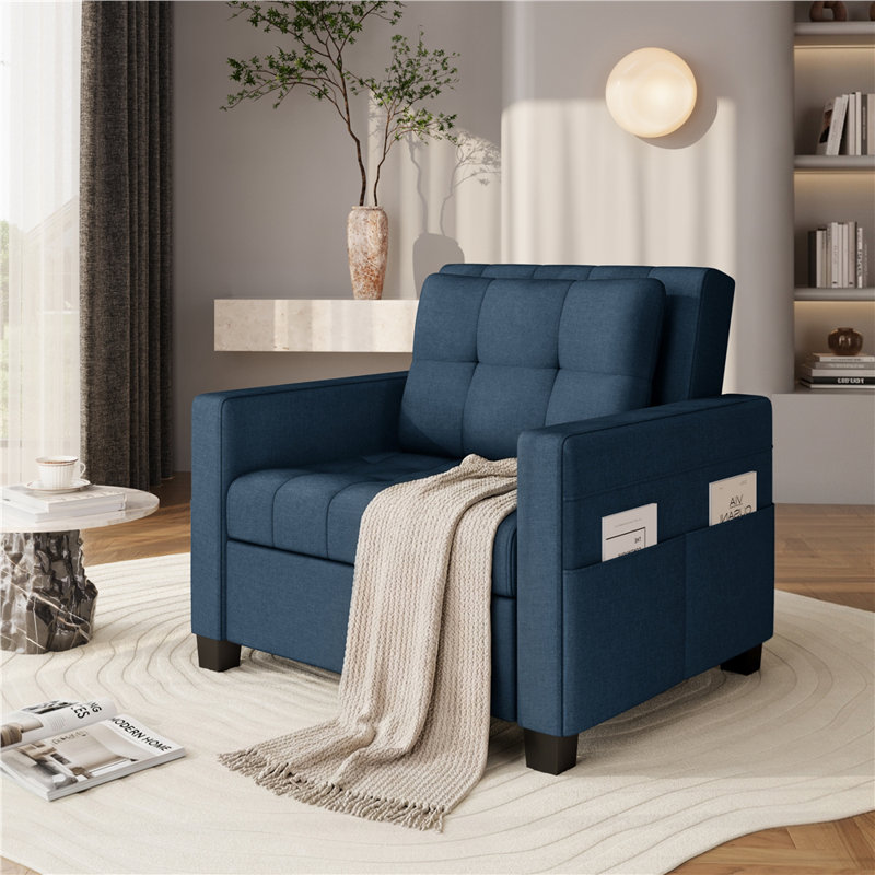 71.5cm Width 3-in-1 Convertible Sleeper Accent Chair Bed with Adjustable Backrest & Back Pillow, Blue