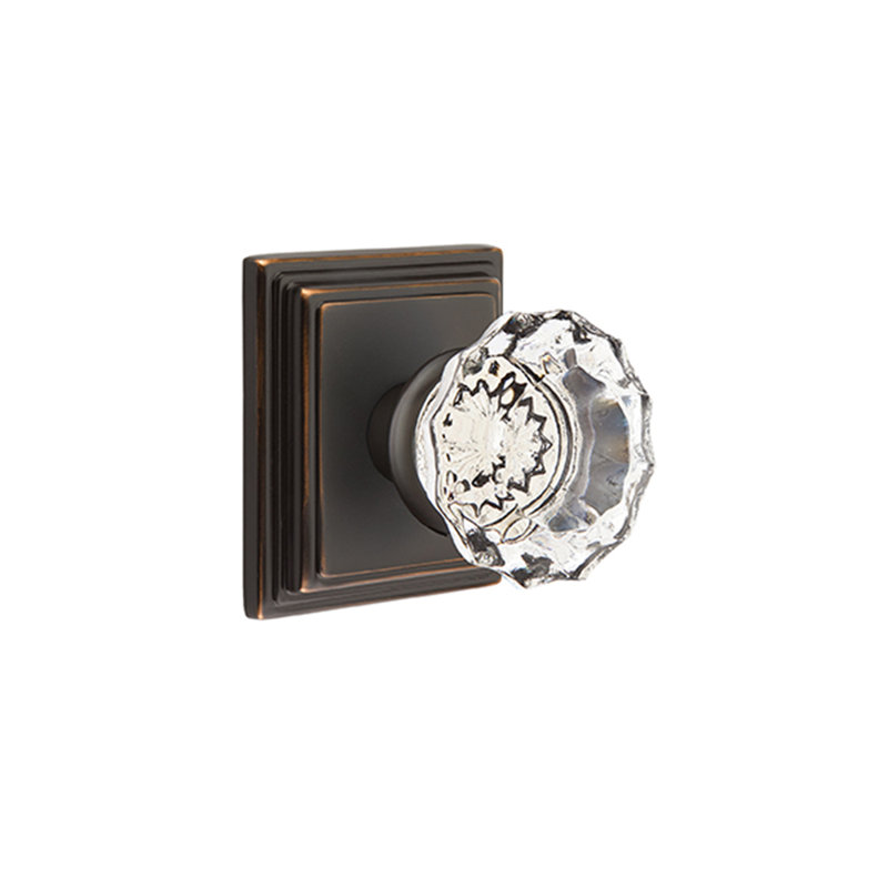 Ensemble de boutons de passage Emtek avec rosette Wilshire et poignée en verre Astoria, Bronze frotté à l'huile