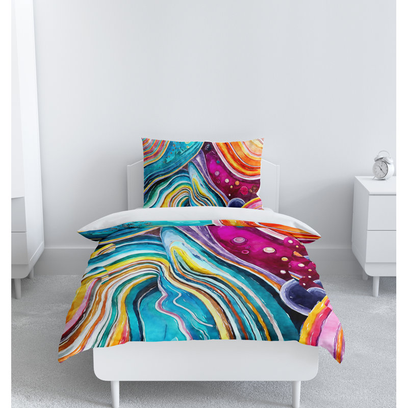 Polyester Abstract Duvet Cover Set, King Duvet Cover + 2 King Shams