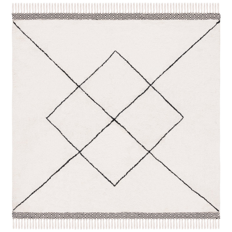 Apurva Hand Woven Cotton Machine Washable Geometric Rug, Square 6'