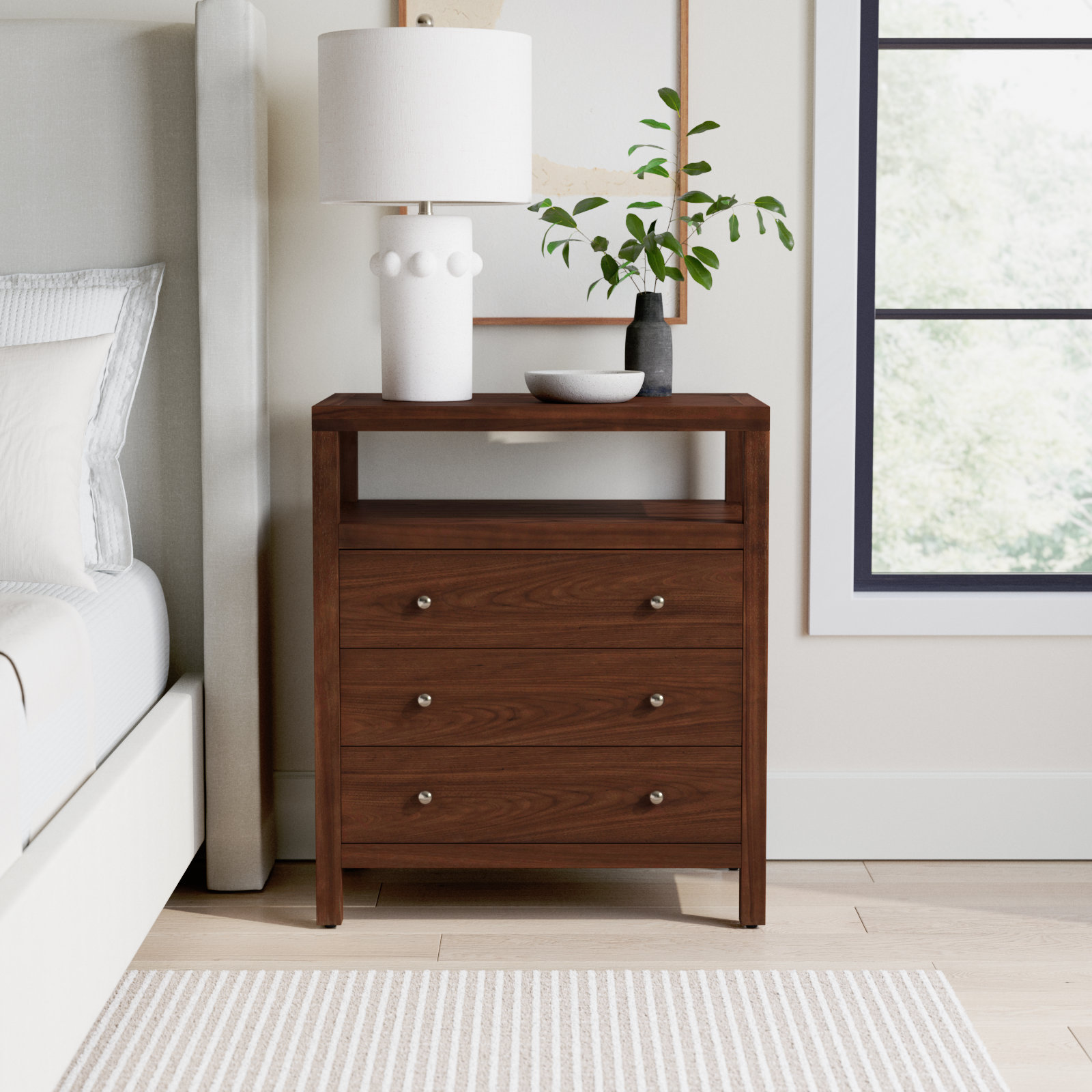 Celine 27" 3-Drawer Nightstand, Walnut