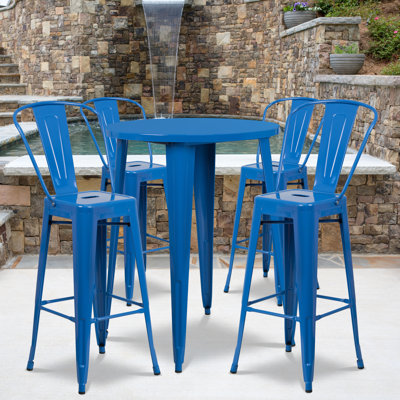 Williamston Round Metal Indoor-Outdoor Bar Table Set with 4 Cafe Stools
