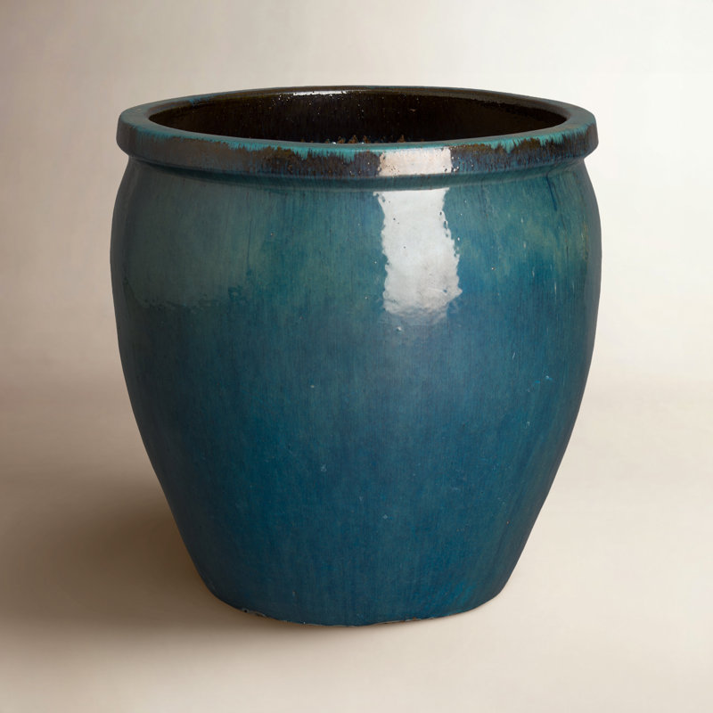 Pot à fleurs en argile Kénédy, Bleu sarcelle, H 26 po x l 26 po x P 26 po