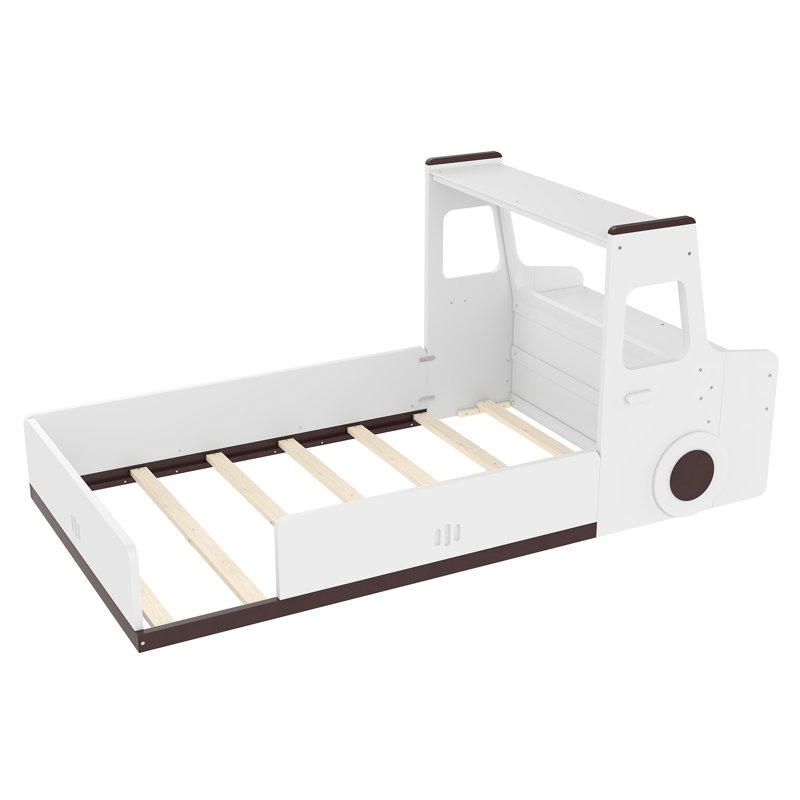 Lit simple en bois avec tiroirs de rangement et bureau intégré Bonwell l 40 po x P 88,5 po x H 43,3 po, Lit simple, White