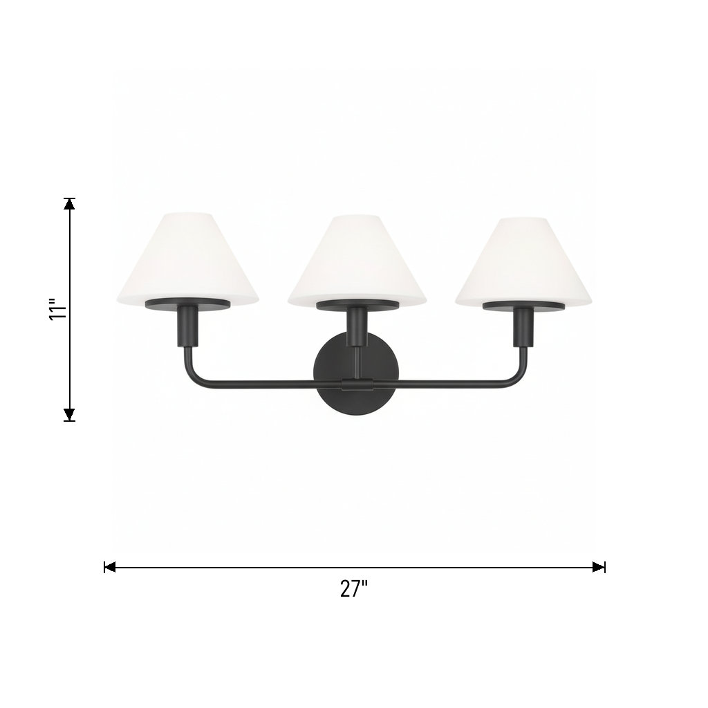 Kristin Vanity Light, 11" H x 27" W x 8.875" D, Midnight Black, 3 Lights