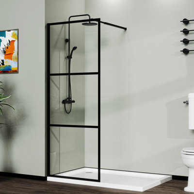34" Black Shower Screen Door For - Clear Tempered Glass Adjustable Support To Wall Easy Assembly Walk-In , Black, 3 Style Any Space & Installation