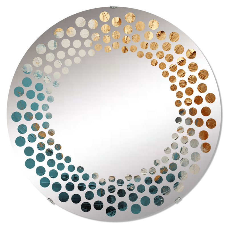 A Shower Of Fireworks - Polka Dot Wall Mirror-Round, 23.6" x 23.6", Gold/Turquoise