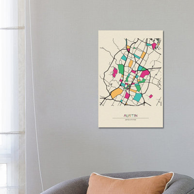 Austin, Texas Map by Ayse Deniz Akerman - Wrapped Canvas Print